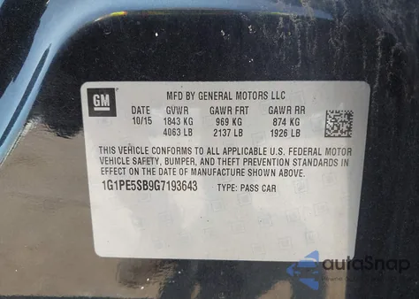 2016 Chevrolet Cruze Limited 1Lt Auto z USA, uszkodzony, nr VIN 1G1PE5SB9G7193643